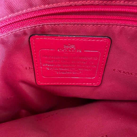 Coach Shoulder Bag.  Canvas & Red Leather. - Picture 10 of 12